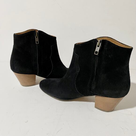 Isabel Marant Dicker Black Suede Ankle Boots Booties Western Cowboy Heel sz 37 - Picture 8 of 16